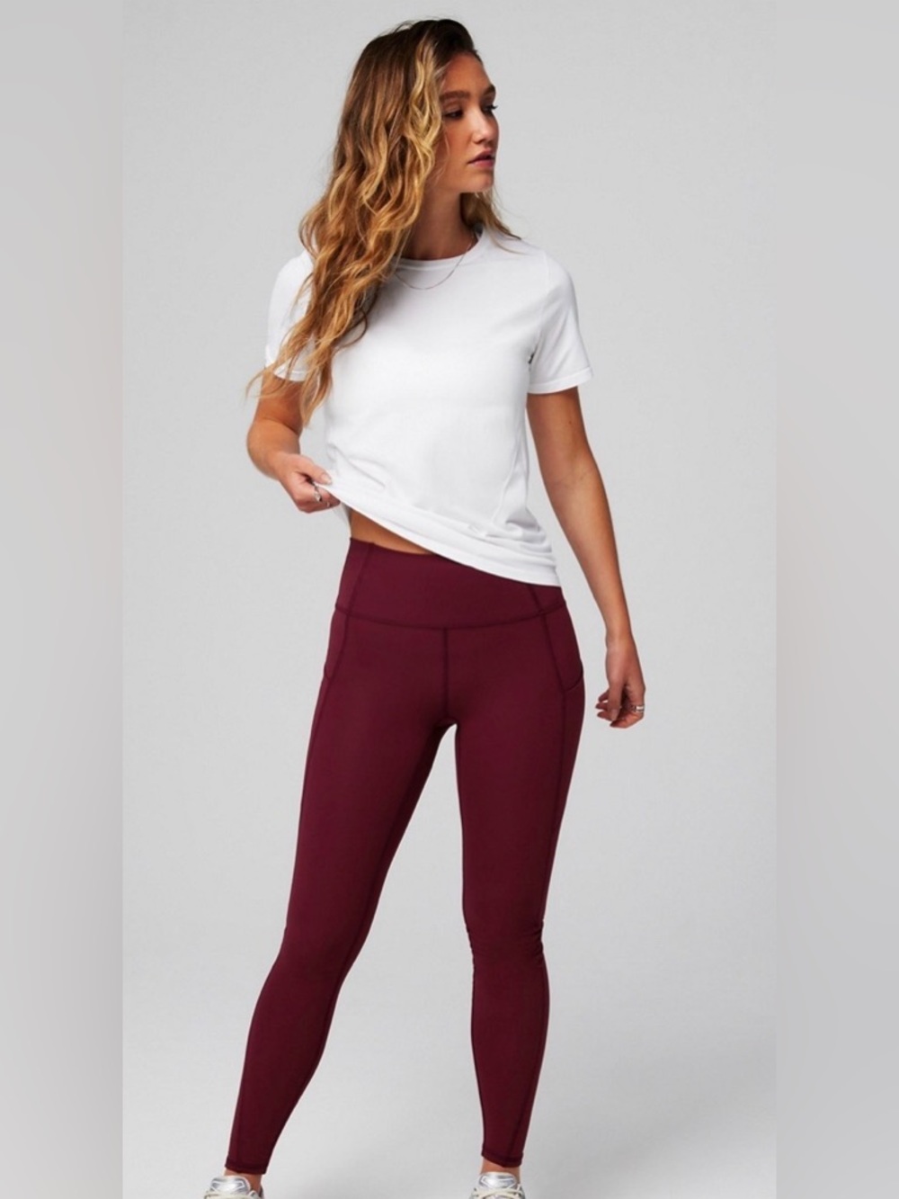 High-Waist Burgundy Active Legging- Fabletics Pure Luxe with pockets